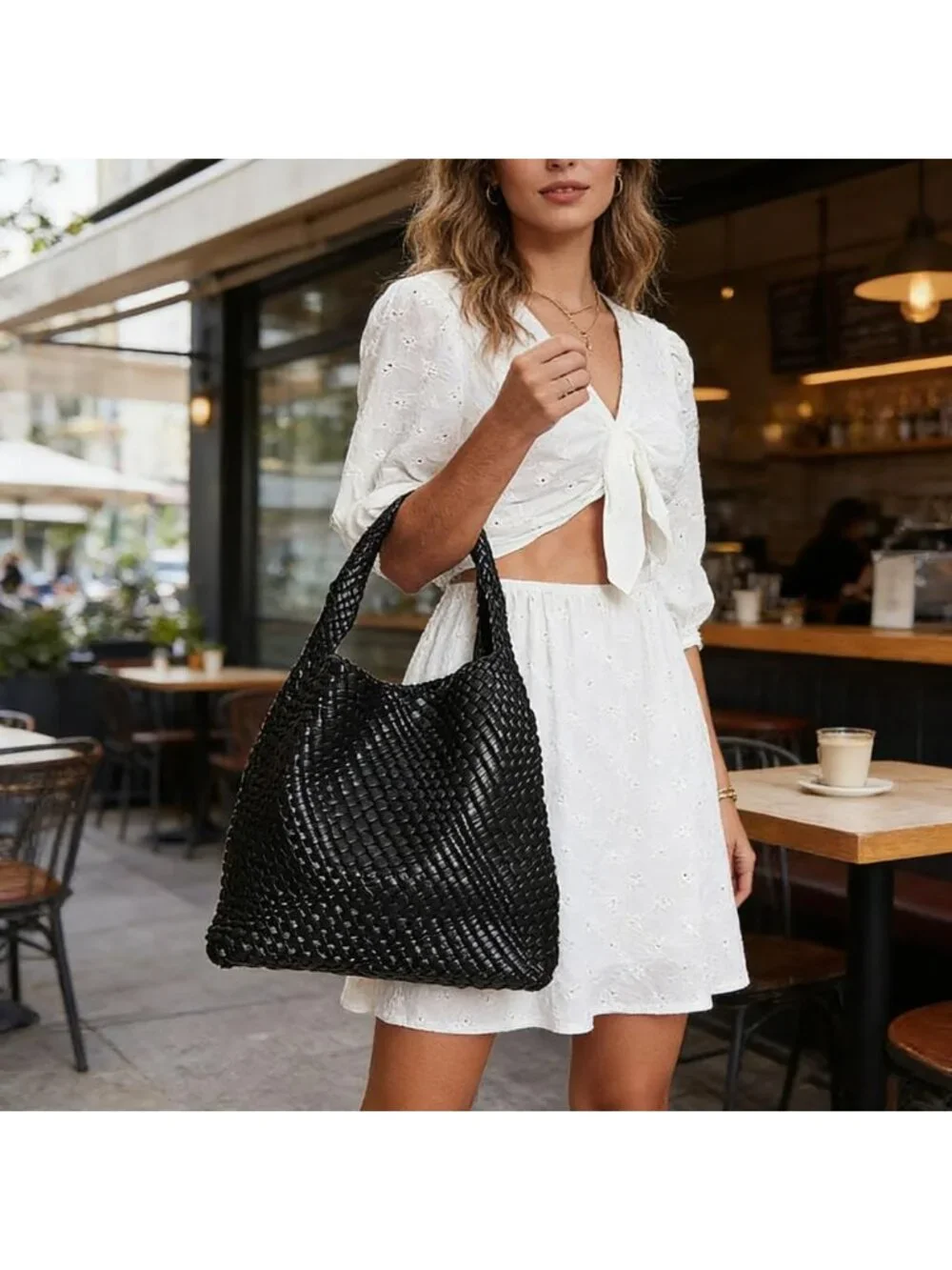 Stylish Woven Tote Bag with Purse - Large Handmade Shoulder Hobo Commuter Bag